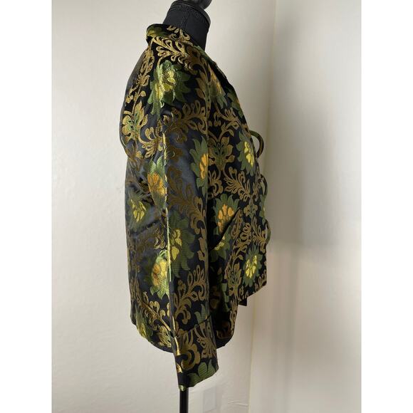 VTG Caroline Rose Women's Gold Floral Silk Abstract Artsy Lux Blazer Black M - Picture 4 of 14